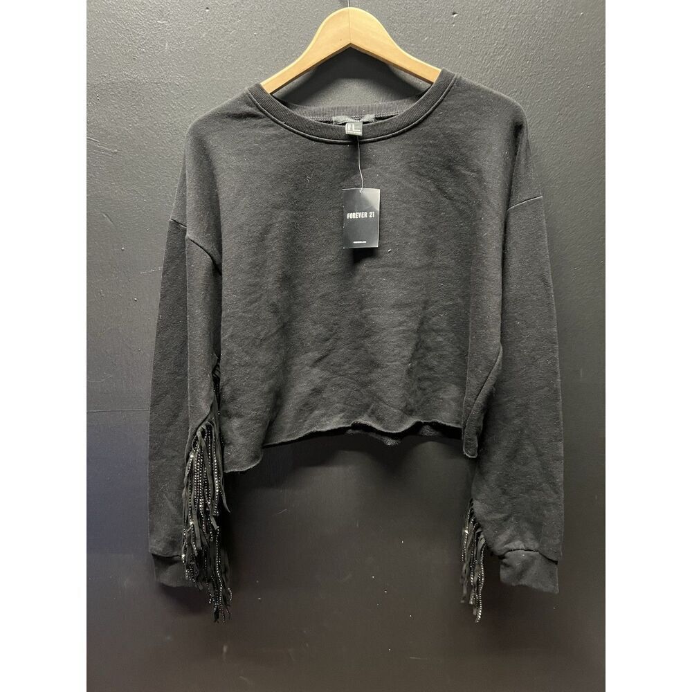 Forever 21 Black Sweater Fringe Detail Women’s Pullover Top NWT Medium